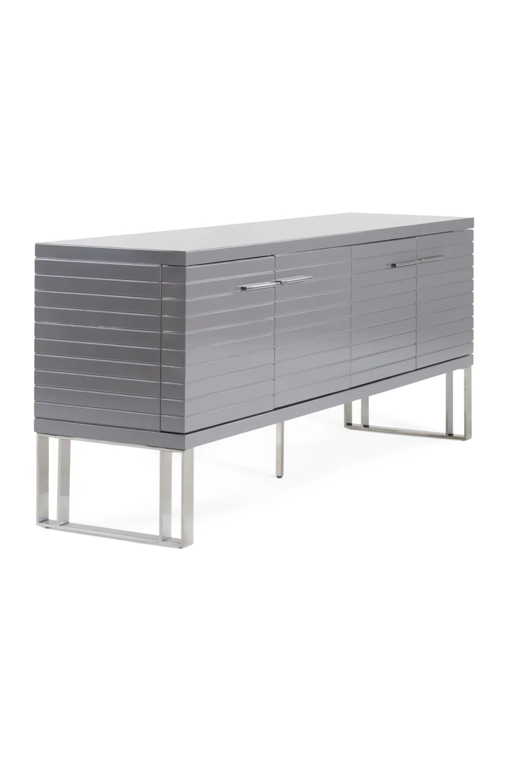 Luxury Dark Gray Slatted 4-Door Sideboard European Style for Villa