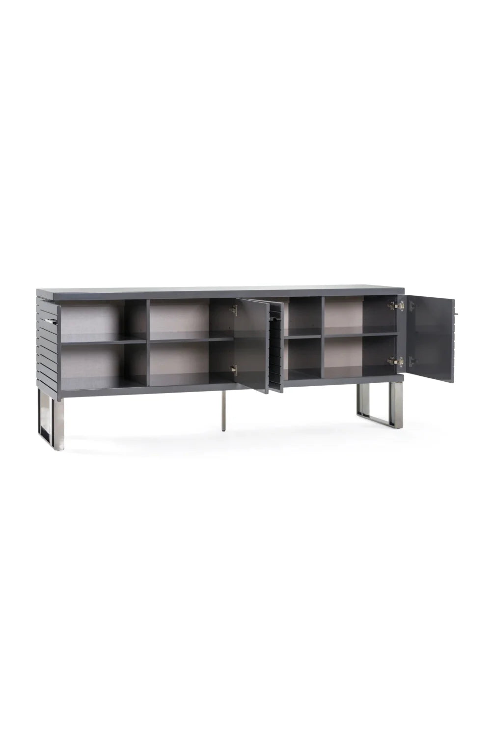 Luxury Dark Gray Slatted 4-Door Sideboard European Style for Villa
