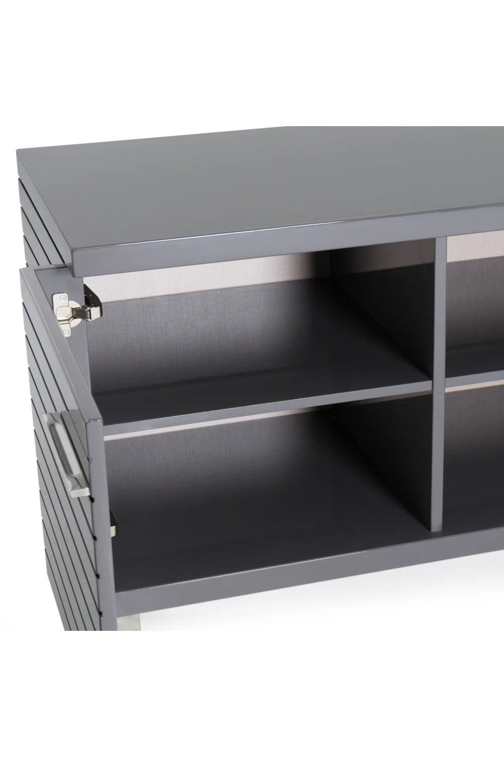 Luxury Dark Gray Slatted 4-Door Sideboard European Style for Villa