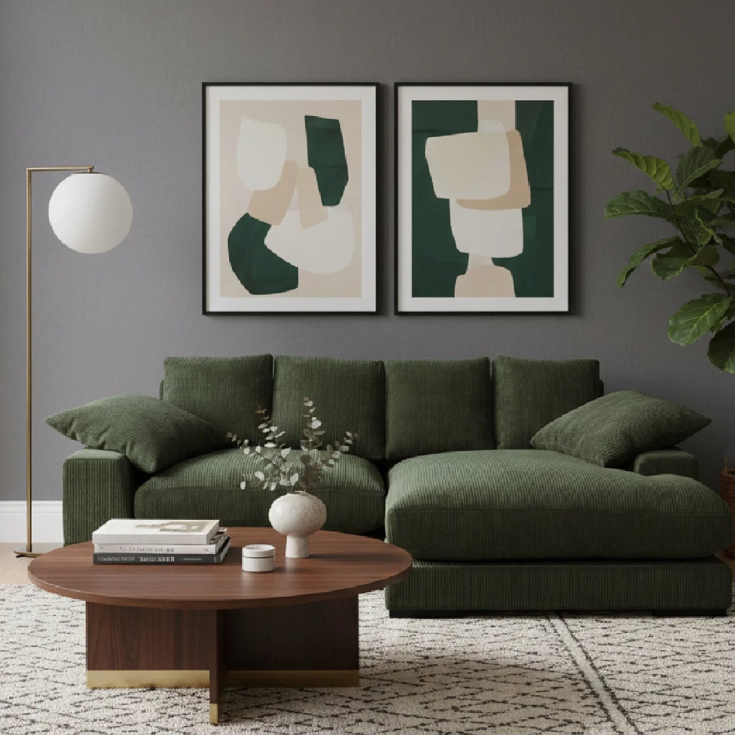 Luxury Dark Green Sectional Sofa Modern Italian Style for Villa