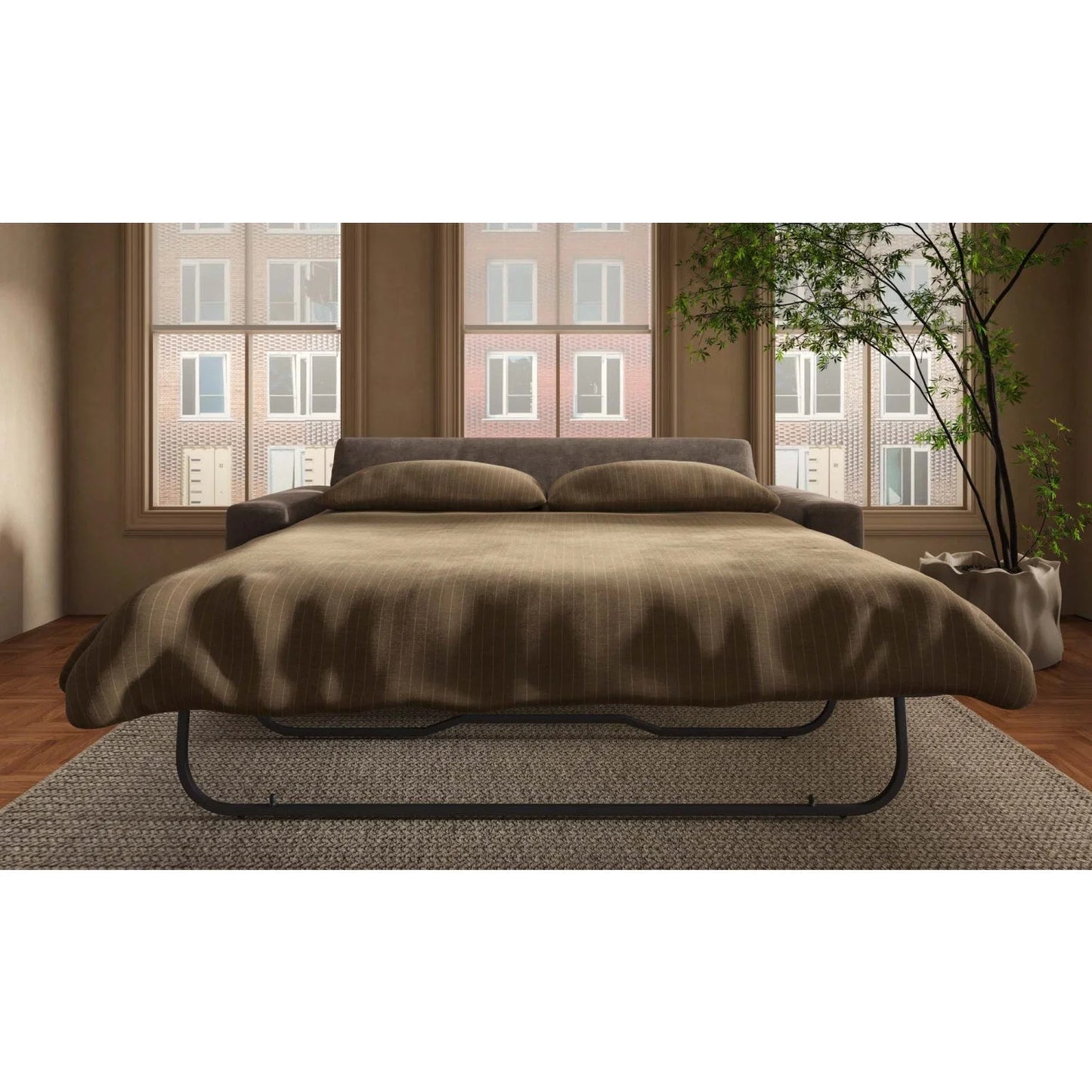 Luxury Dark Upholstered Sleeper Sofa Modern Italian Style for Villa