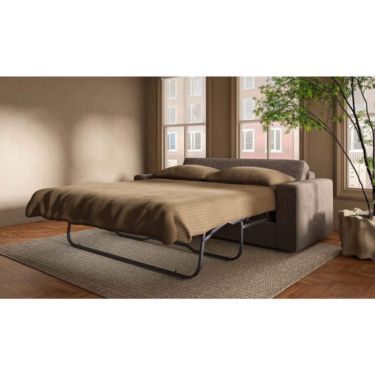 Luxury Dark Upholstered Sleeper Sofa Modern Italian Style for Villa