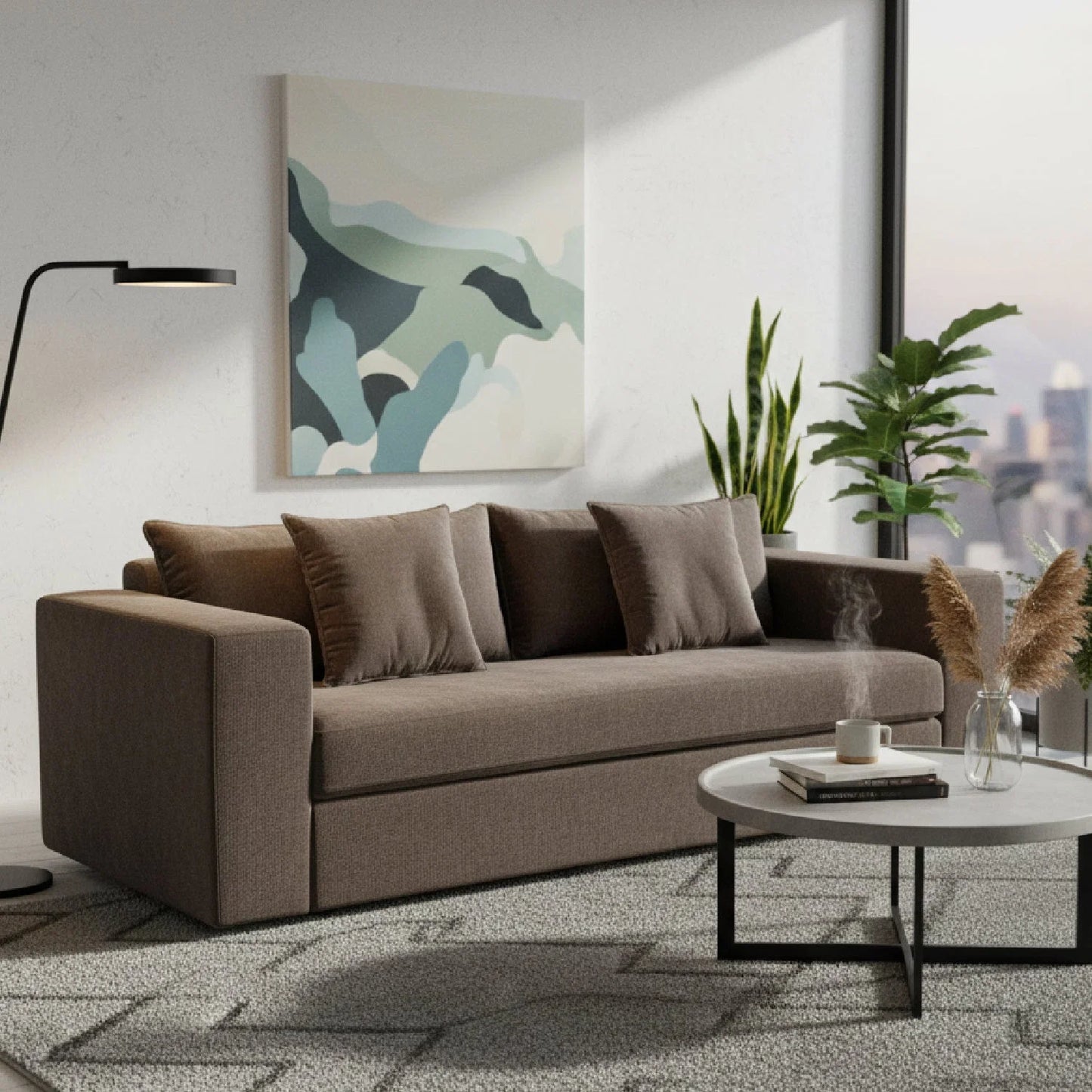 Luxury Dark Upholstered Sleeper Sofa Modern Italian Style for Villa