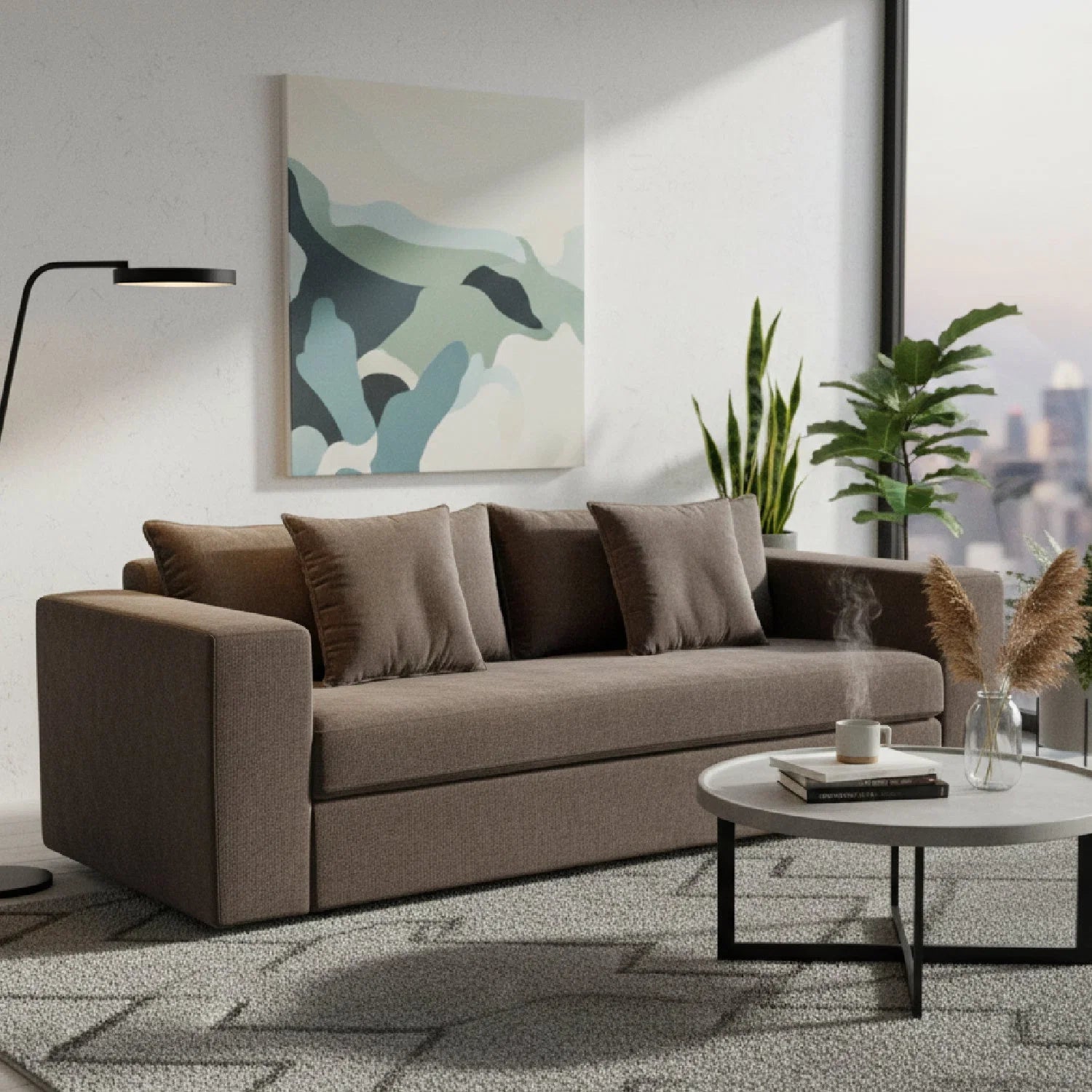 Luxury Dark Upholstered Sleeper Sofa Modern Italian Style for Villa