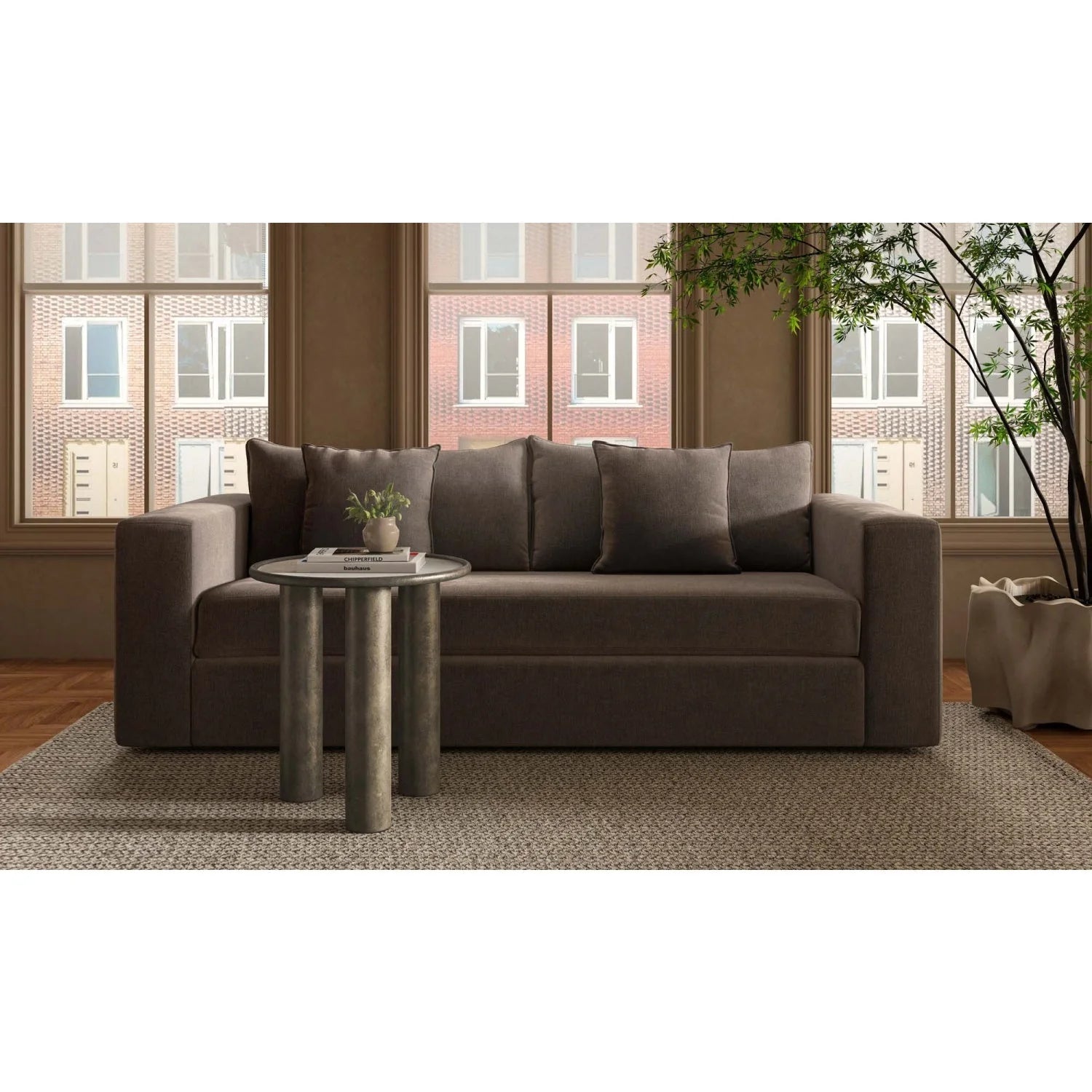 Luxury Dark Upholstered Sleeper Sofa Modern Italian Style for Villa