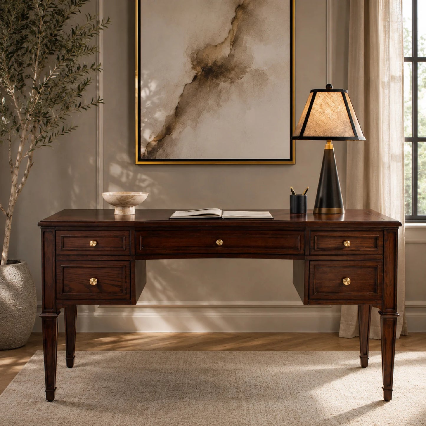Luxury Dark Walnut Modern Desk European Style for Villa