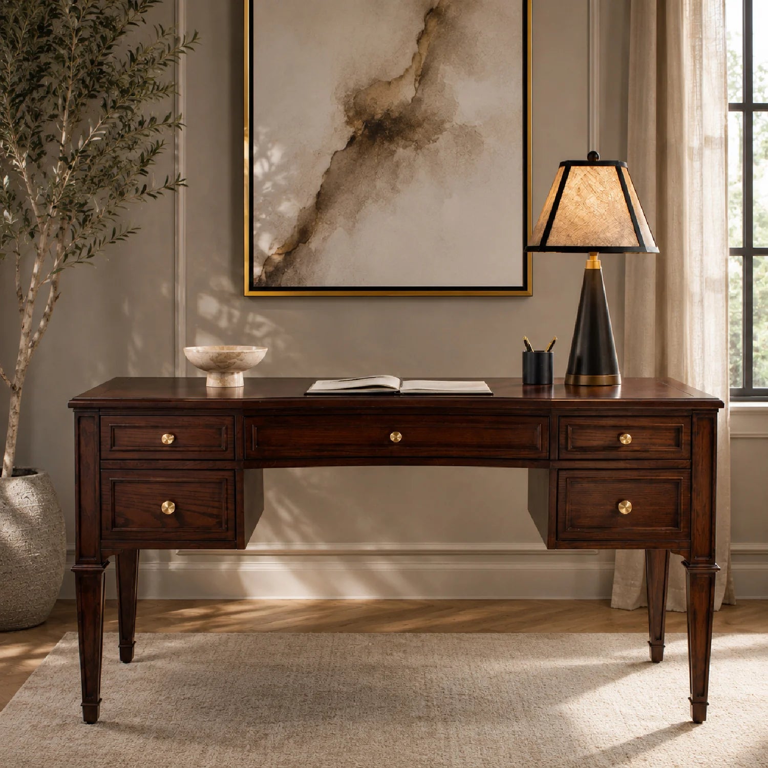 Luxury Dark Walnut Modern Desk European Style for Villa