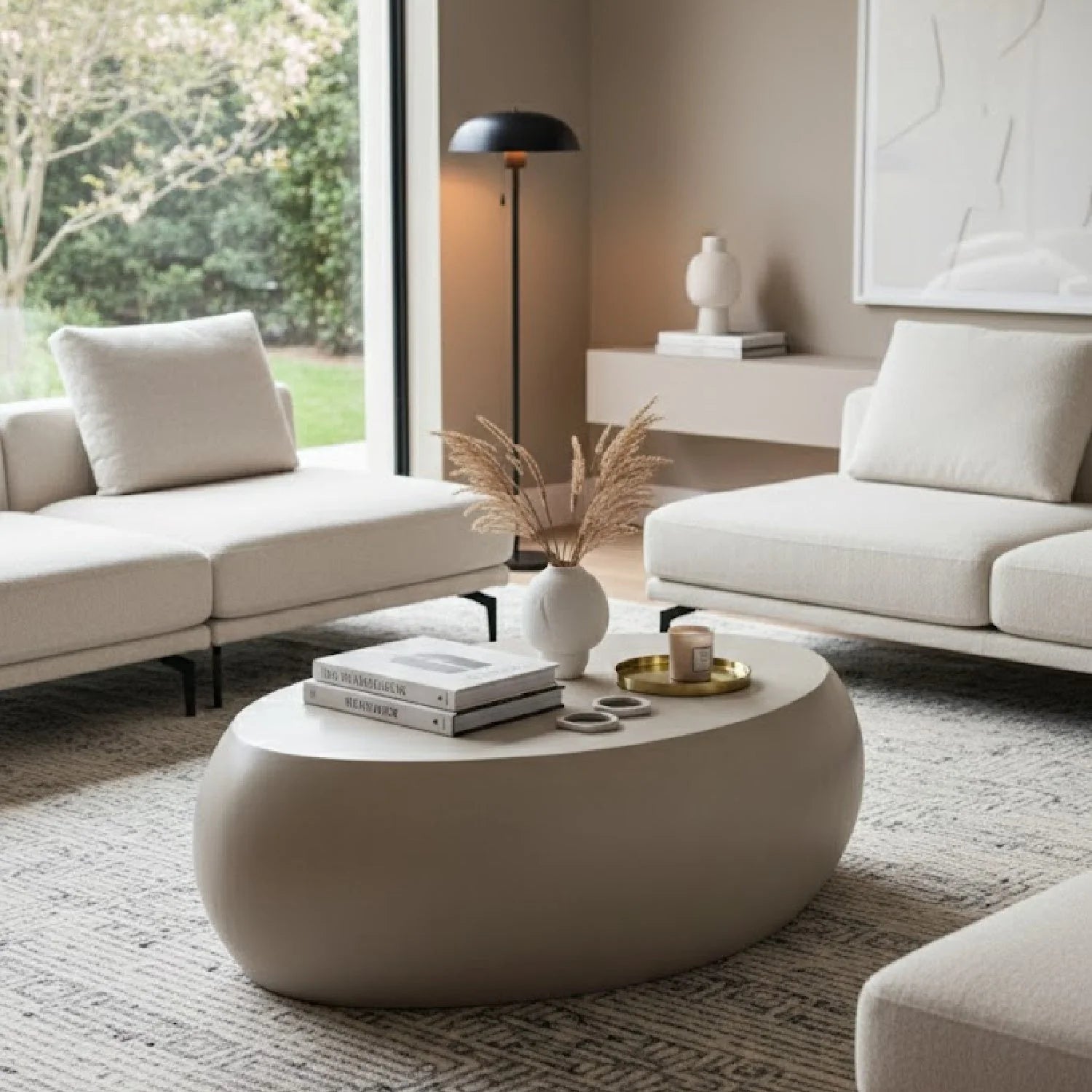 Luxury Denny Oval Concrete Coffee Table Modern Italian Style for Villa