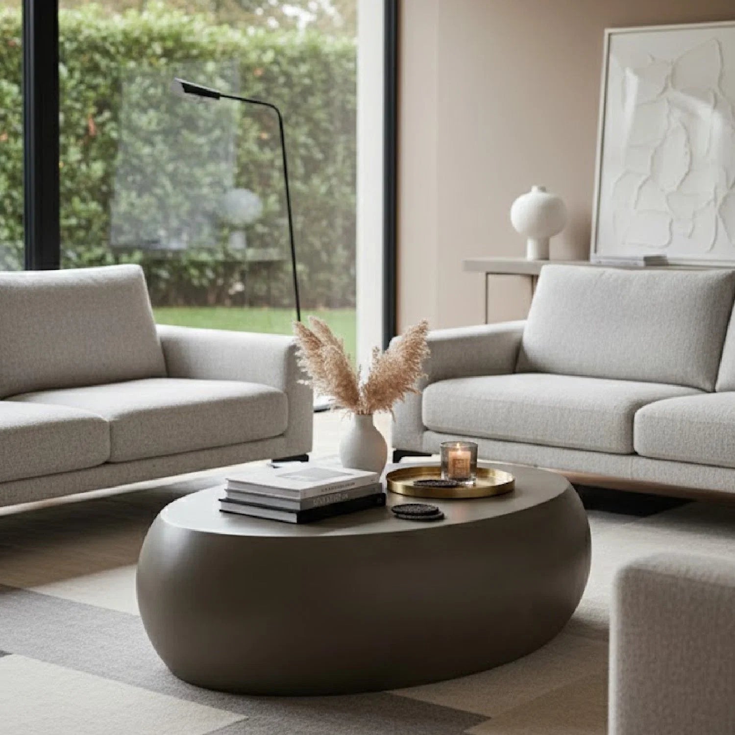 Luxury Denny Oval Concrete Coffee Table Modern Italian Style for Villa