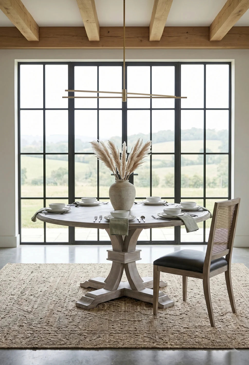 Luxury Devon Gray Acacia Round Dining Table Modern Italian Style for Villa