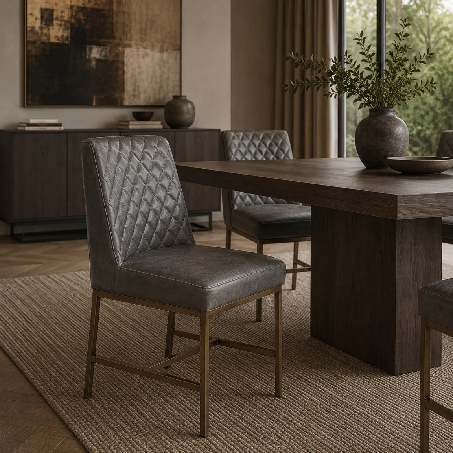 Luxury Diamond Stitched Modern Dining Chair European Style for Villa