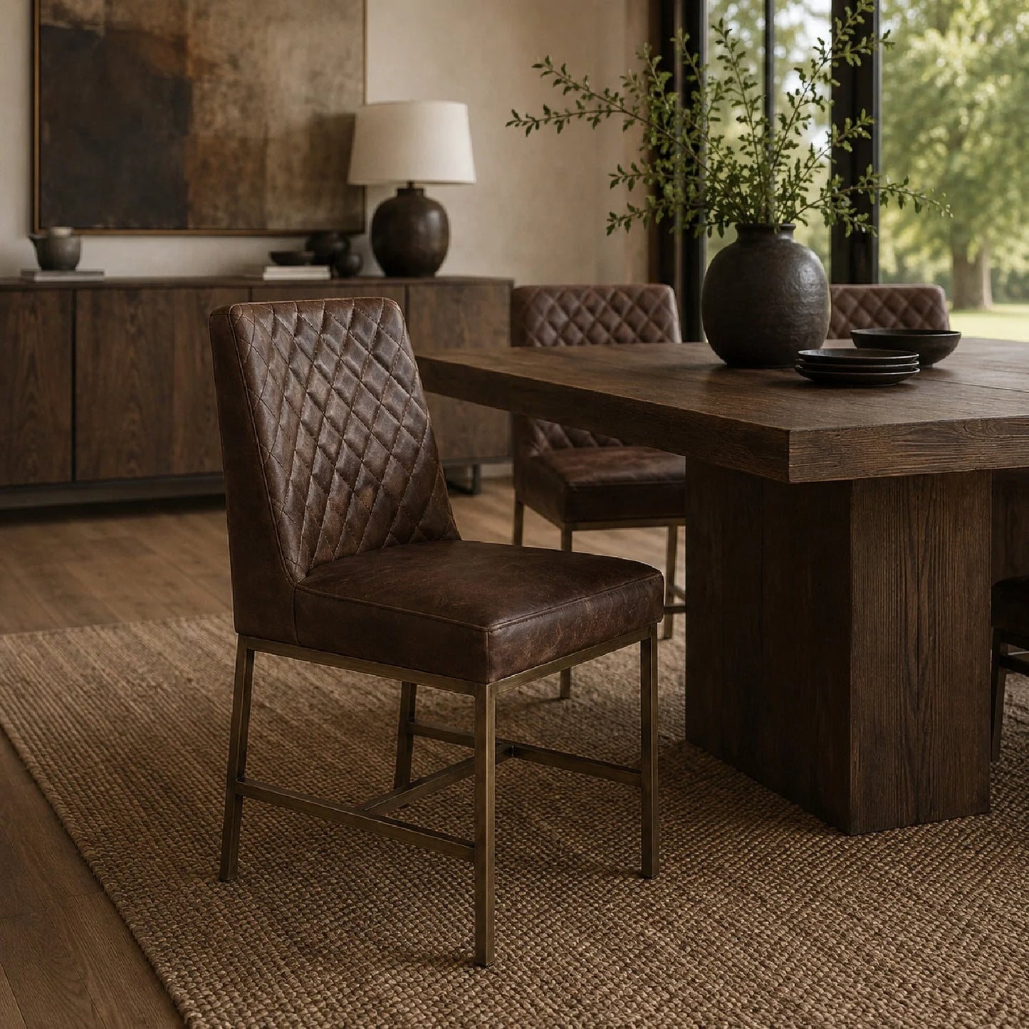 Luxury Diamond Stitched Modern Dining Chair European Style for Villa