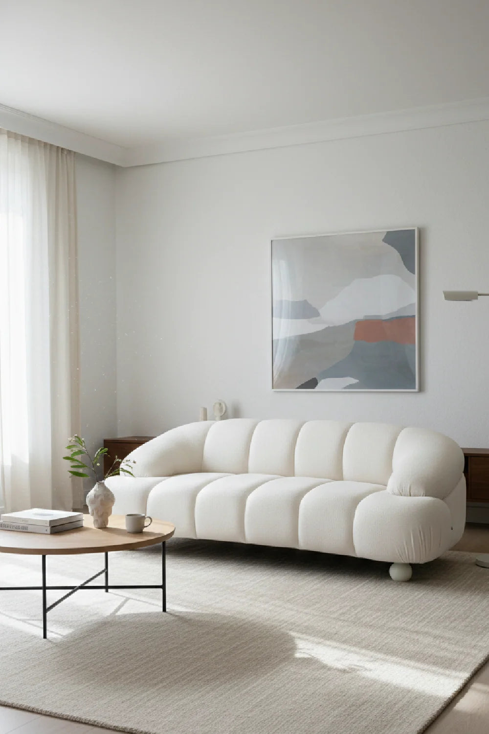 Luxury Duran White Fabric Loveseat Modern Italian Style for Villa
