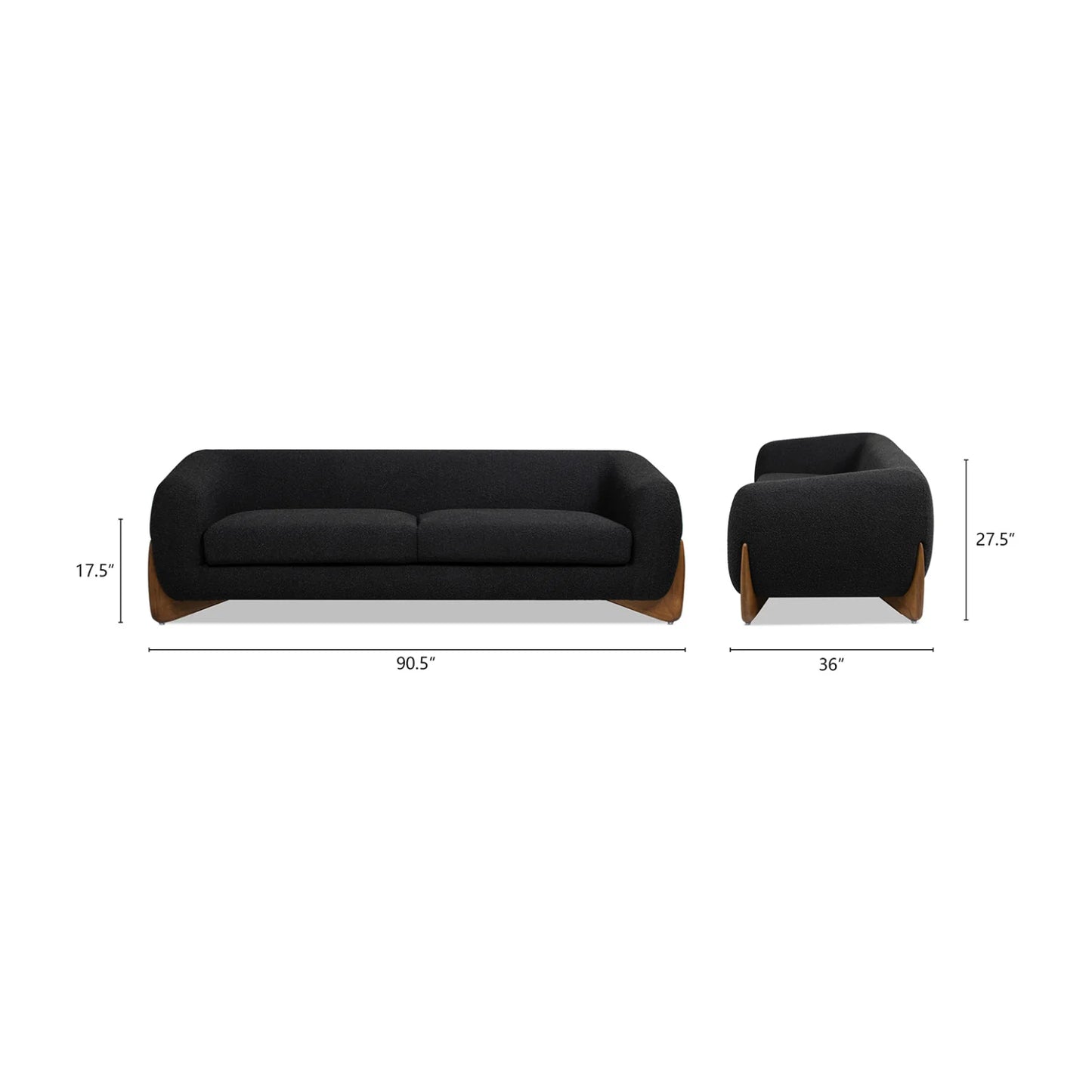 Luxury Ebony Boucle 3-Seater Sofa Modern Italian Style for Villa