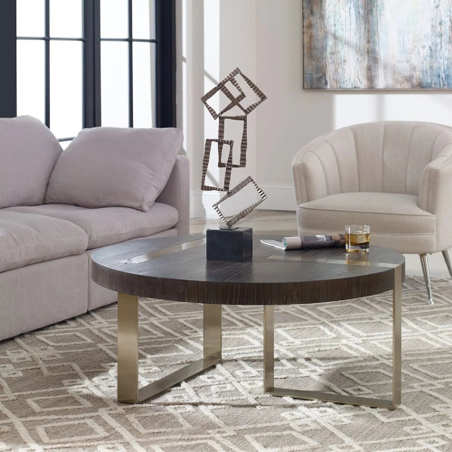 Luxury Ebony Oak Round Coffee Table Modern Italian Style for Villa