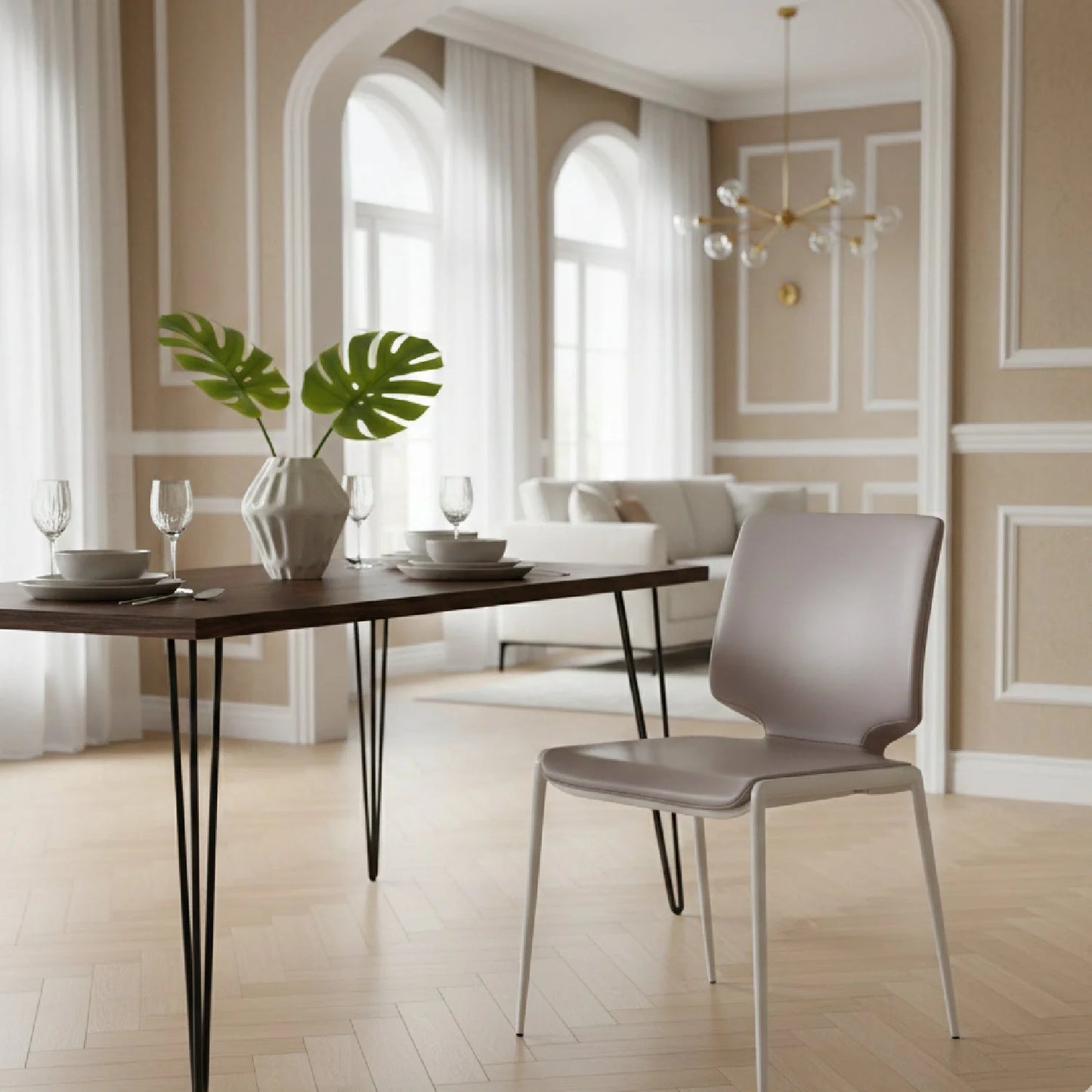 Luxury Eco-Leather Stackable Dining Chairs European Style for Villa