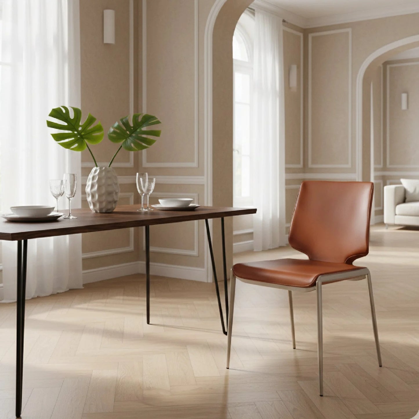 Luxury Eco-Leather Stackable Dining Chairs European Style for Villa