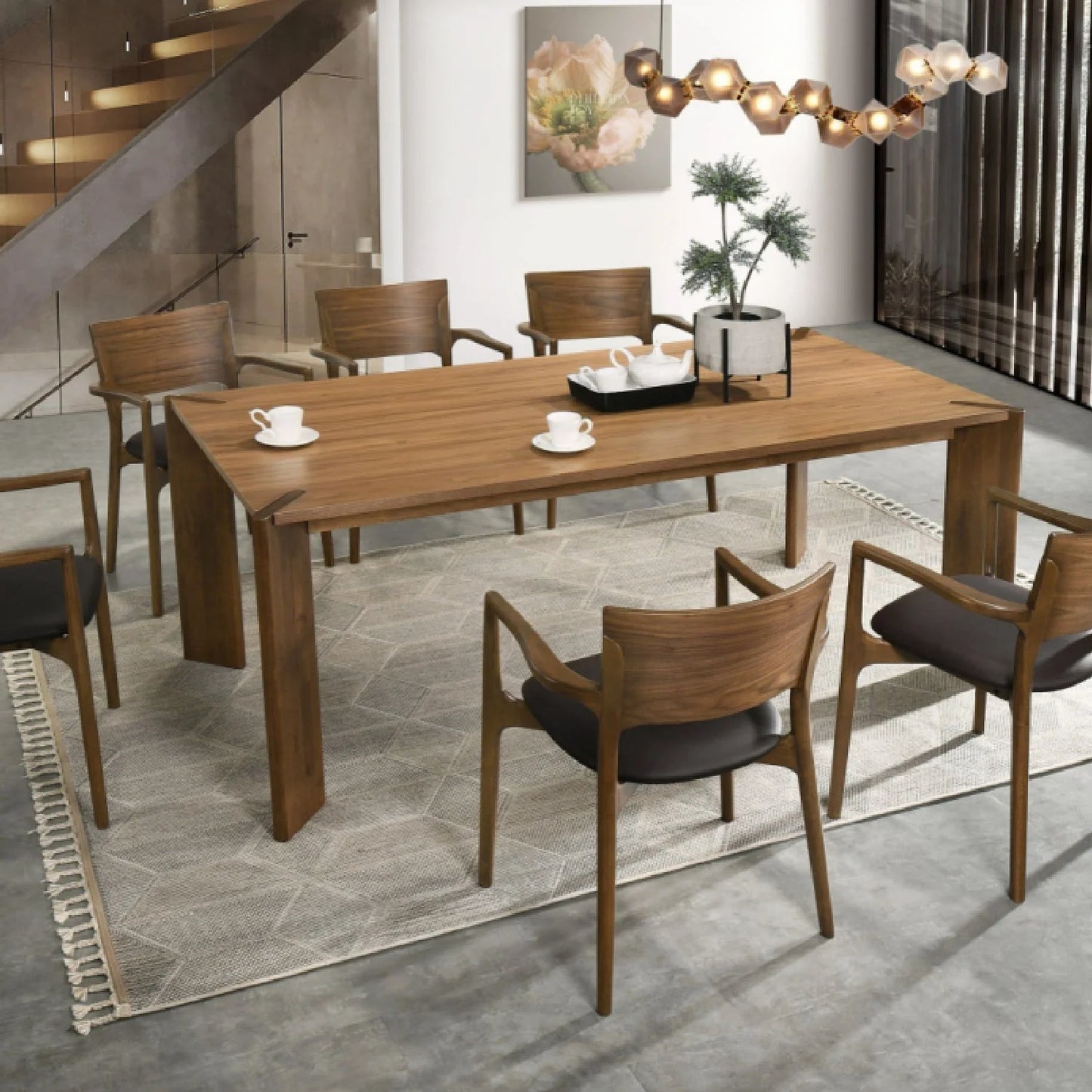 Luxury Edelman Walnut Rectangular Dining Table Modern Italian Style for Villa