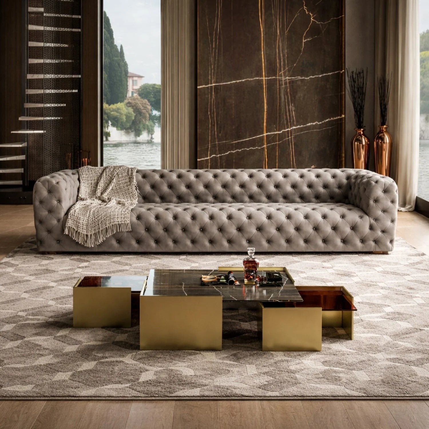 Luxury Ellington Gray Nubuck Leather Sofa Modern Italian Style for Villa