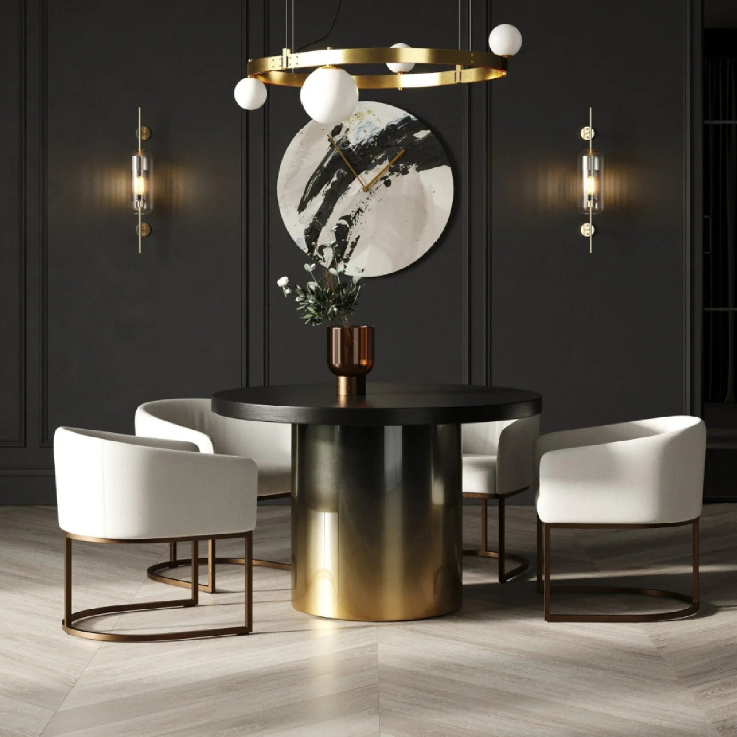 Luxury Elmira Ash Round Dining Table Modern Italian Style for Villa
