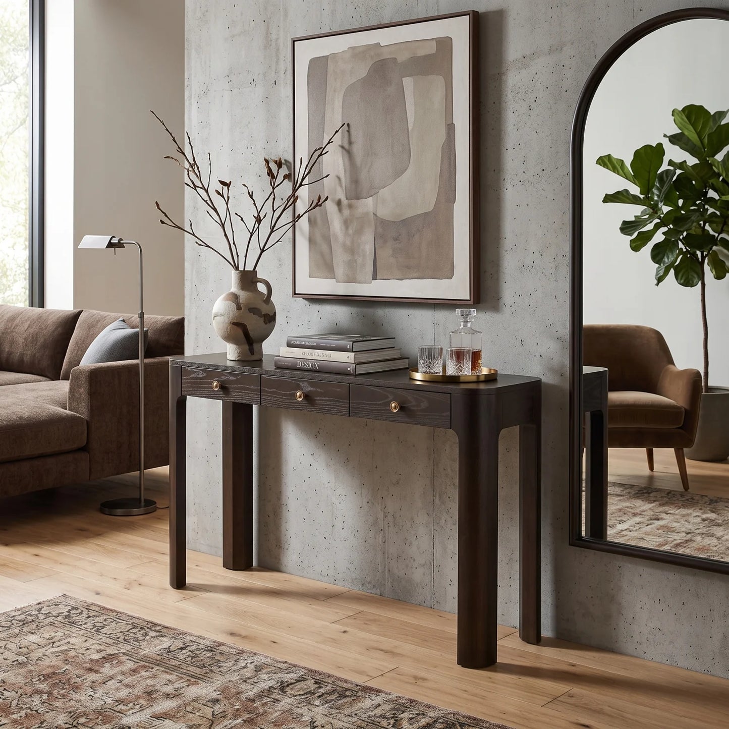 Luxury Espresso Wooden Console Table Modern Italian Style for Villa