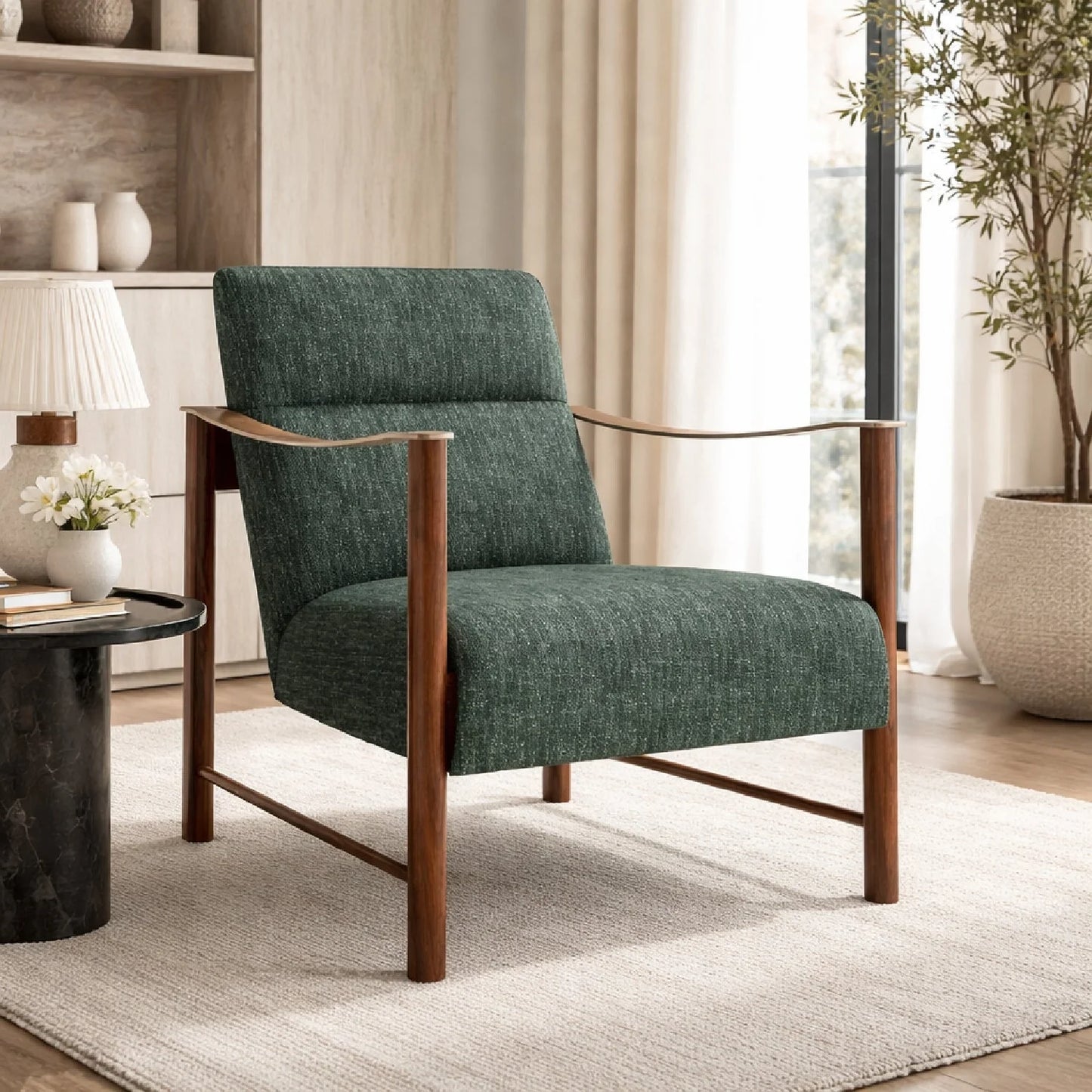 Luxury Eucalyptus Linen Accent Chair European Style for Villa