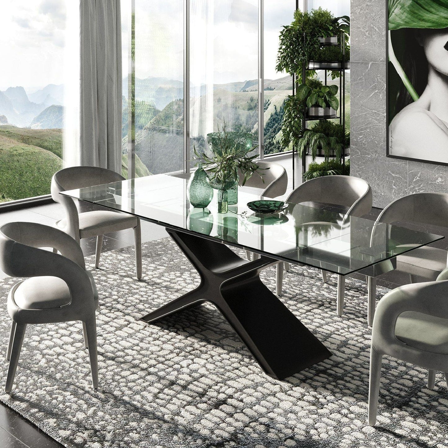 Luxury Extendable Glass Dining Table Modern Italian Style for Villa