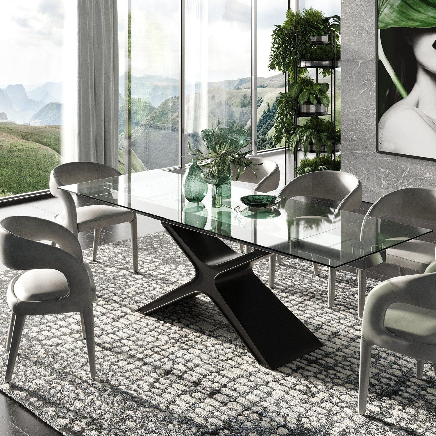 Luxury Extendable Glass Dining Table Modern Italian Style for Villa