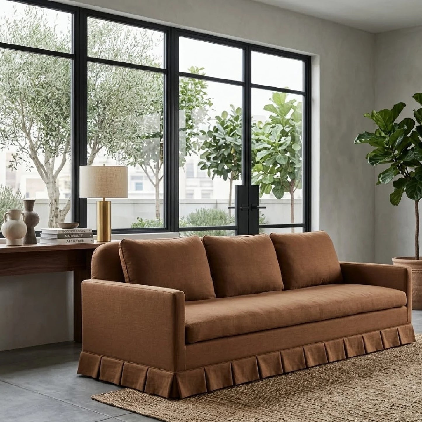 Luxury Fabric Pleated Skirt Sofa Modern Italian Style for Villa