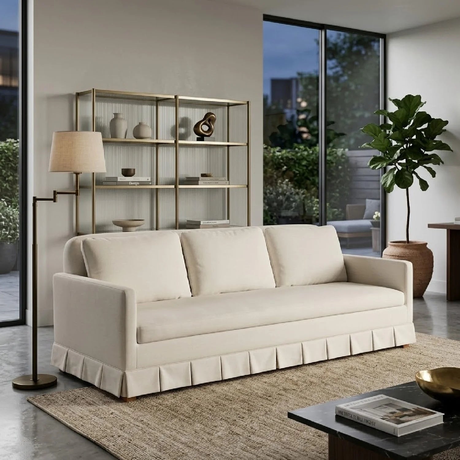 Luxury Fabric Pleated Skirt Sofa Modern Italian Style for Villa