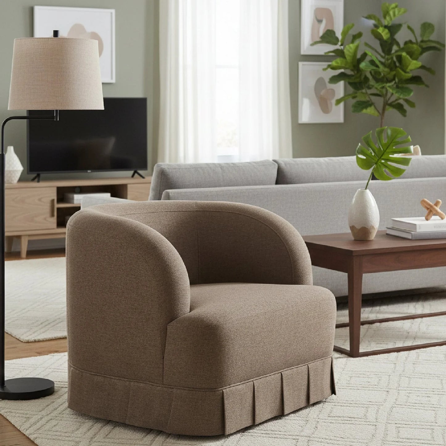 Luxury Fabric Pleated Swivel Chair Modern Italian Style for Villa