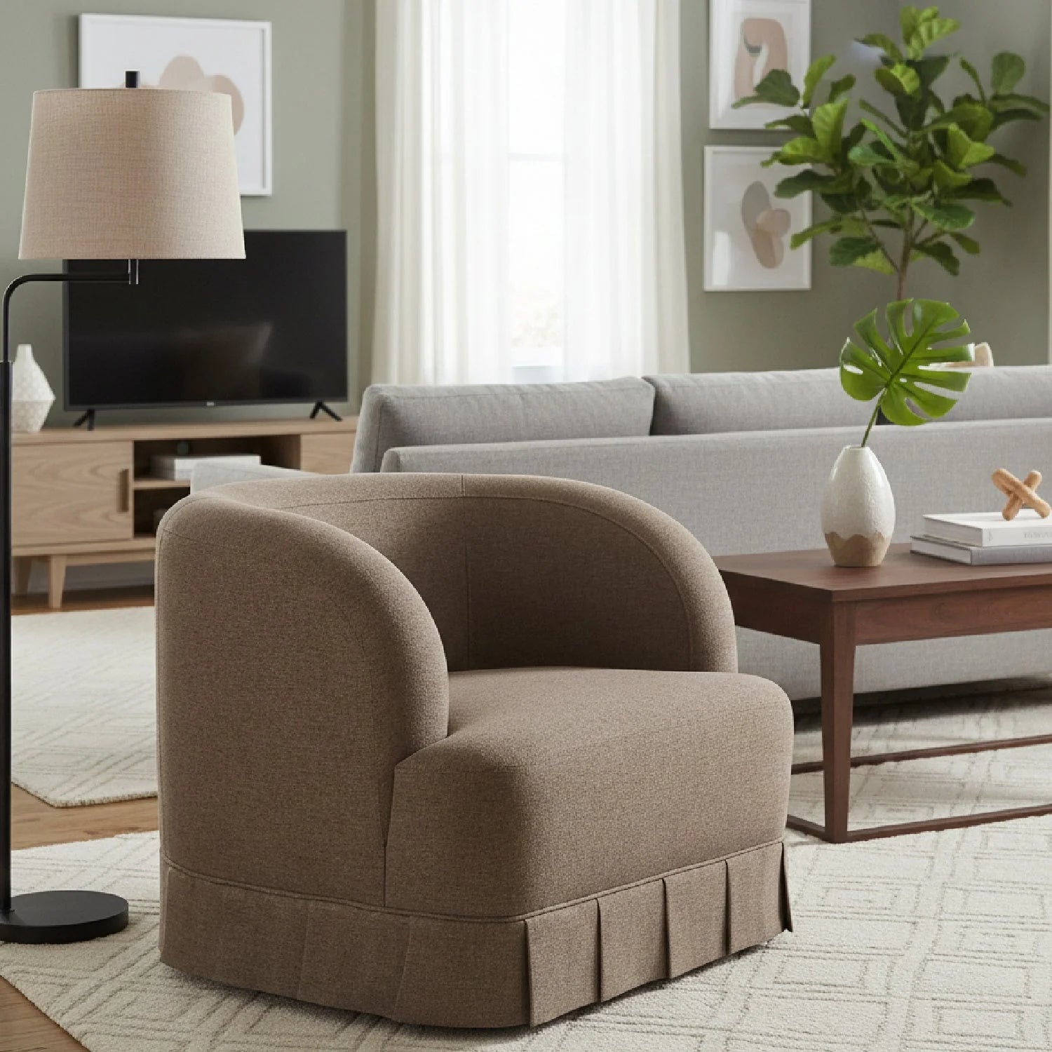 Luxury Fabric Pleated Swivel Chair Modern Italian Style for Villa