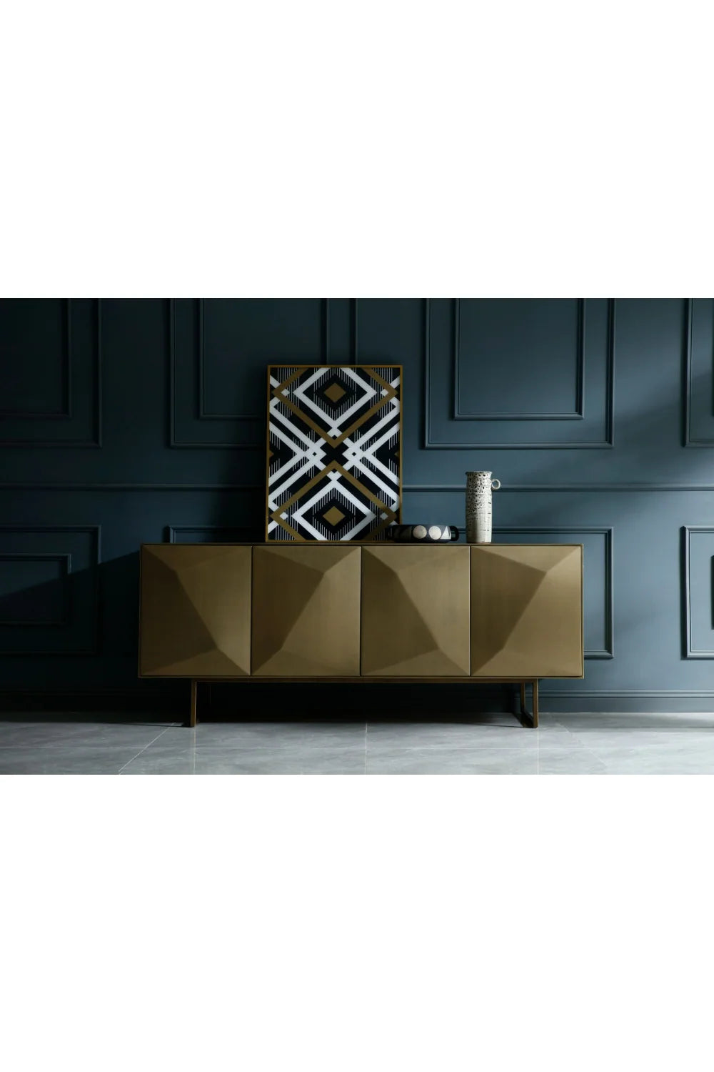 Luxury Faceted Antique Brass Sideboard European Style for Villa