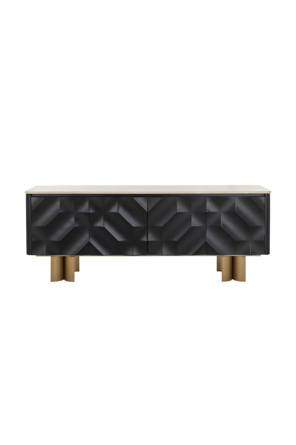 Luxury Faceted Black 4-Door Sideboard European Style for Villa