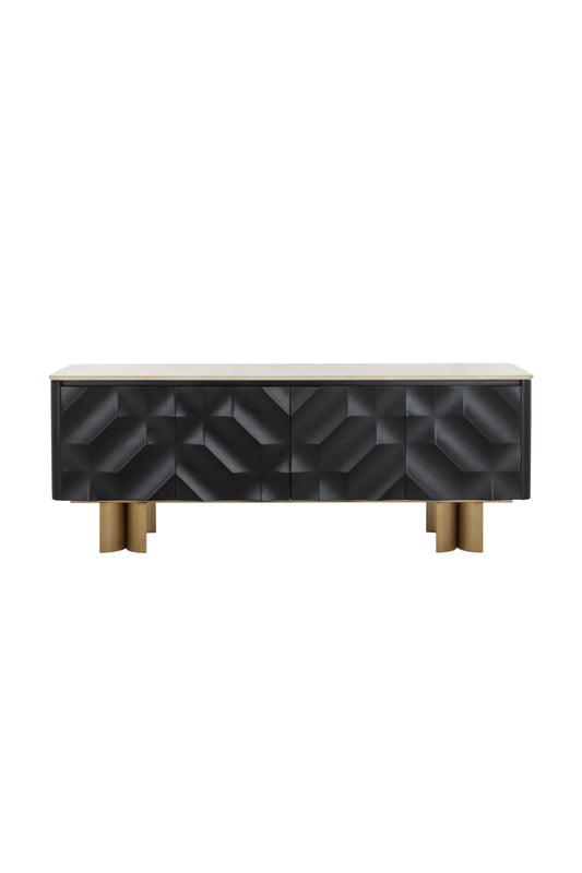 Luxury Faceted Black 4-Door Sideboard European Style for Villa