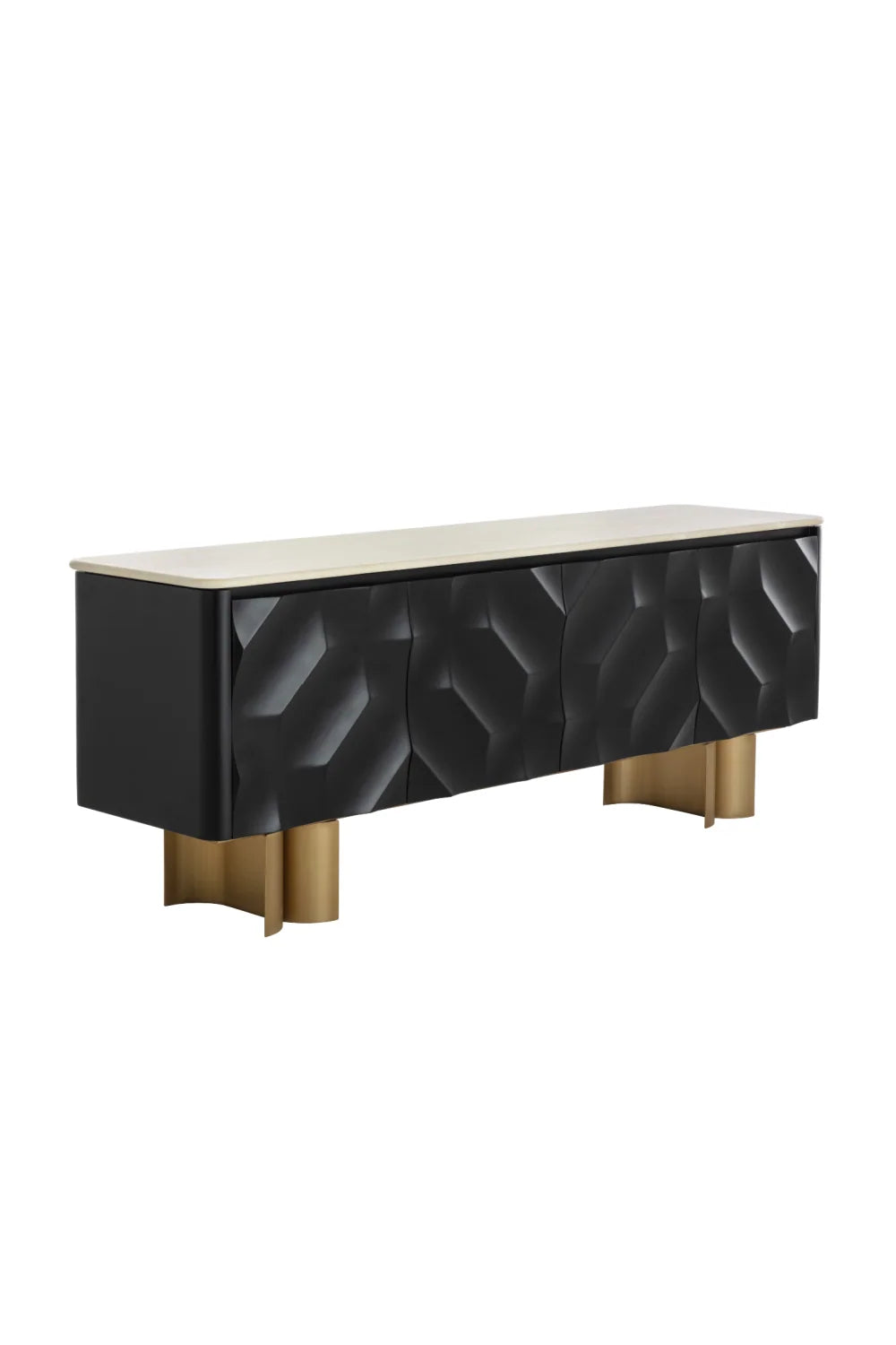 Luxury Faceted Black 4-Door Sideboard European Style for Villa