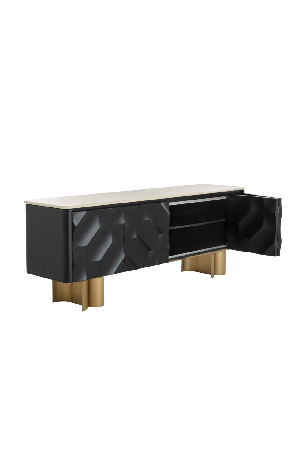 Luxury Faceted Black 4-Door Sideboard European Style for Villa