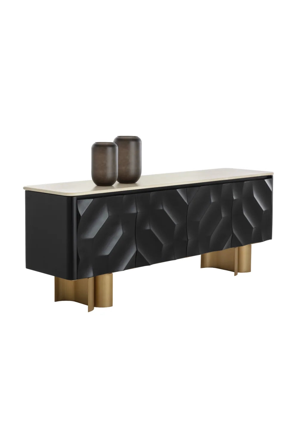 Luxury Faceted Black 4-Door Sideboard European Style for Villa