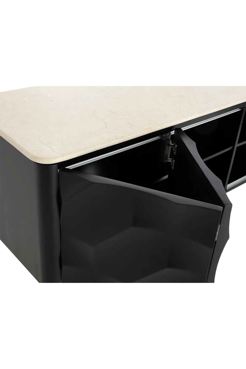 Luxury Faceted Black 4-Door Sideboard European Style for Villa