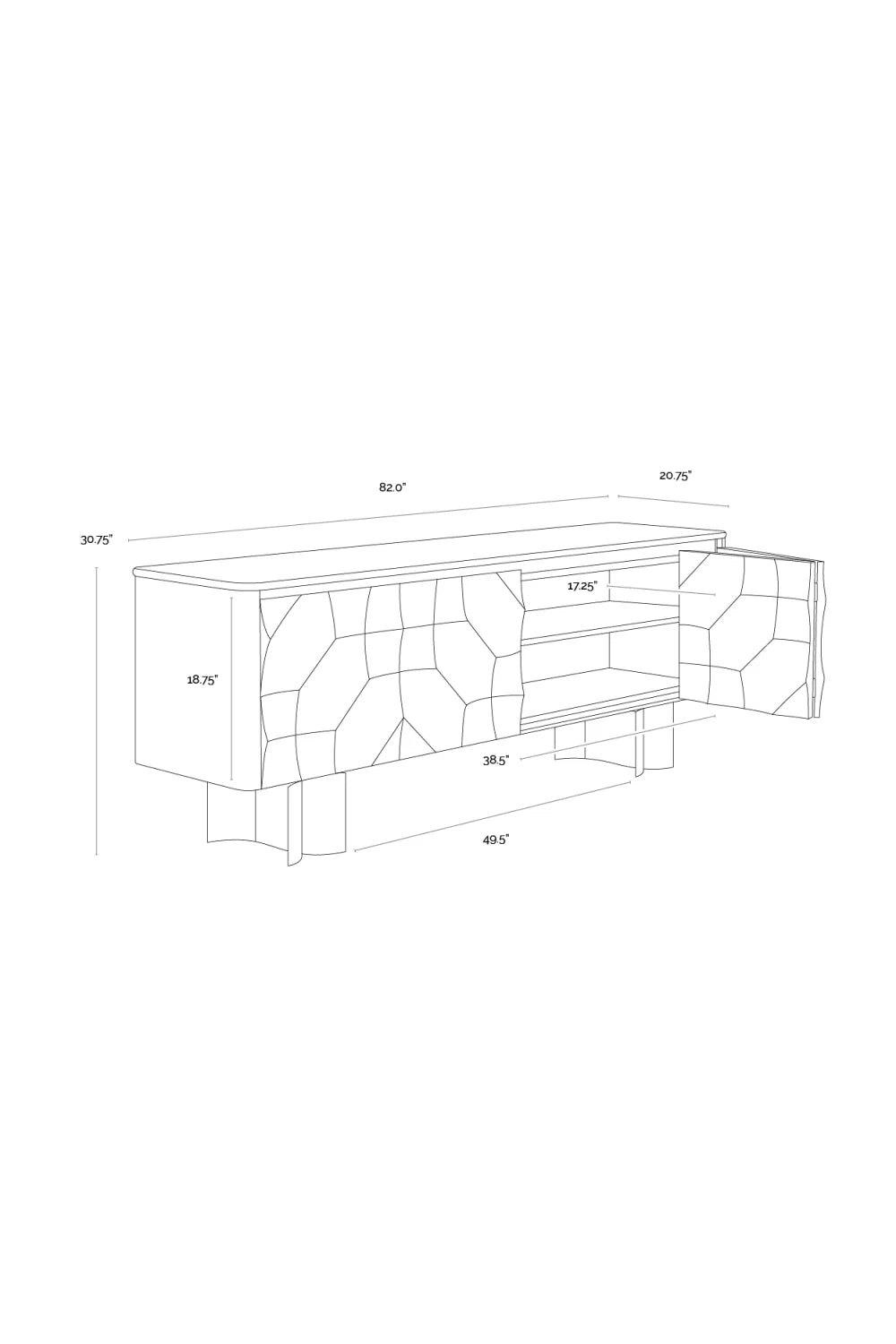 Luxury Faceted Black 4-Door Sideboard European Style for Villa