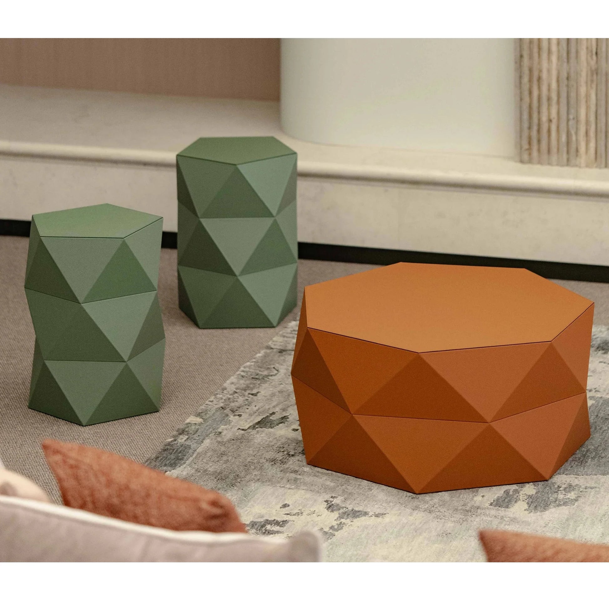 Luxury Faceted Leather Coffee Table Modern Italian Style for Villa