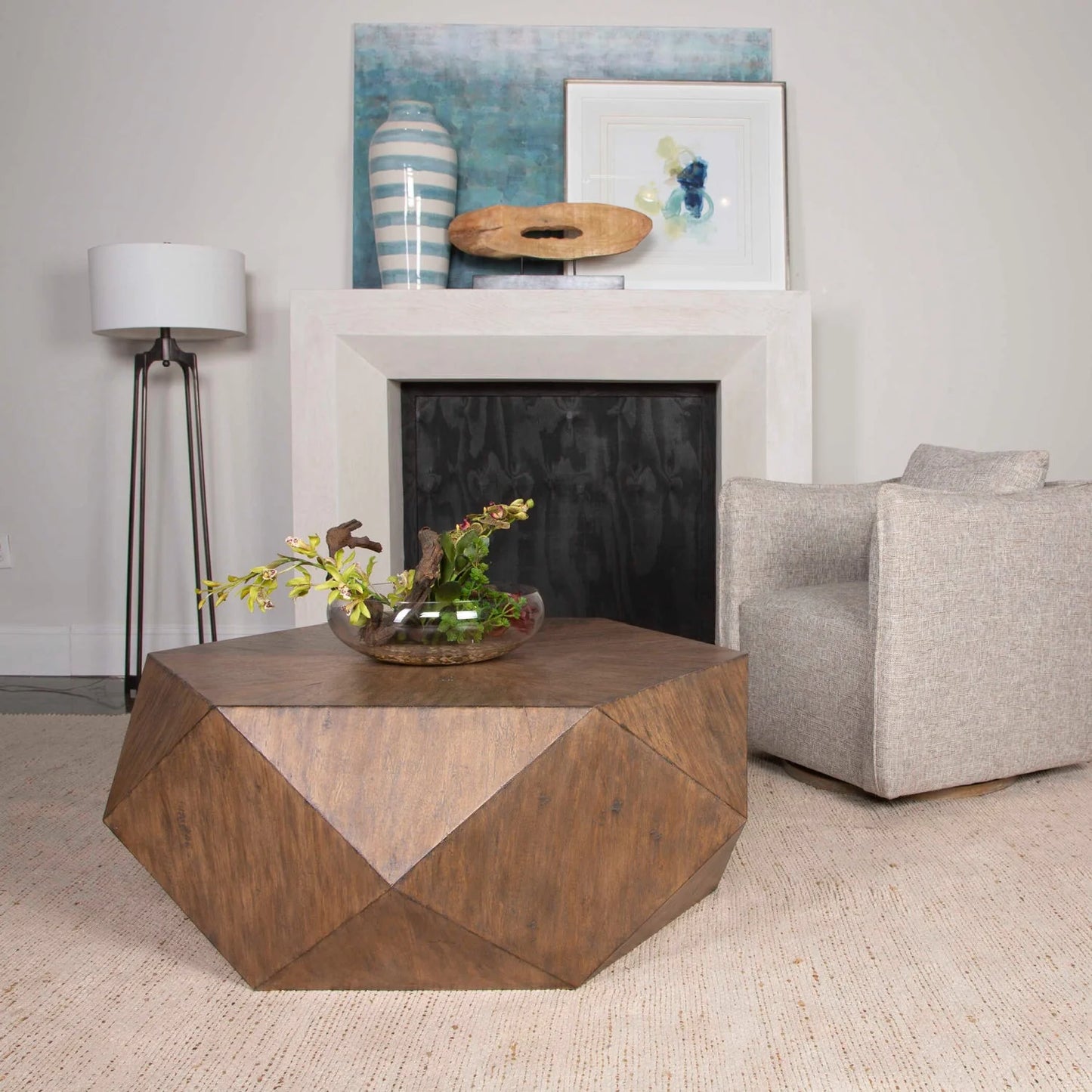 Luxury Faceted Mango Veneer Coffee Table Modern Italian Style for Villa