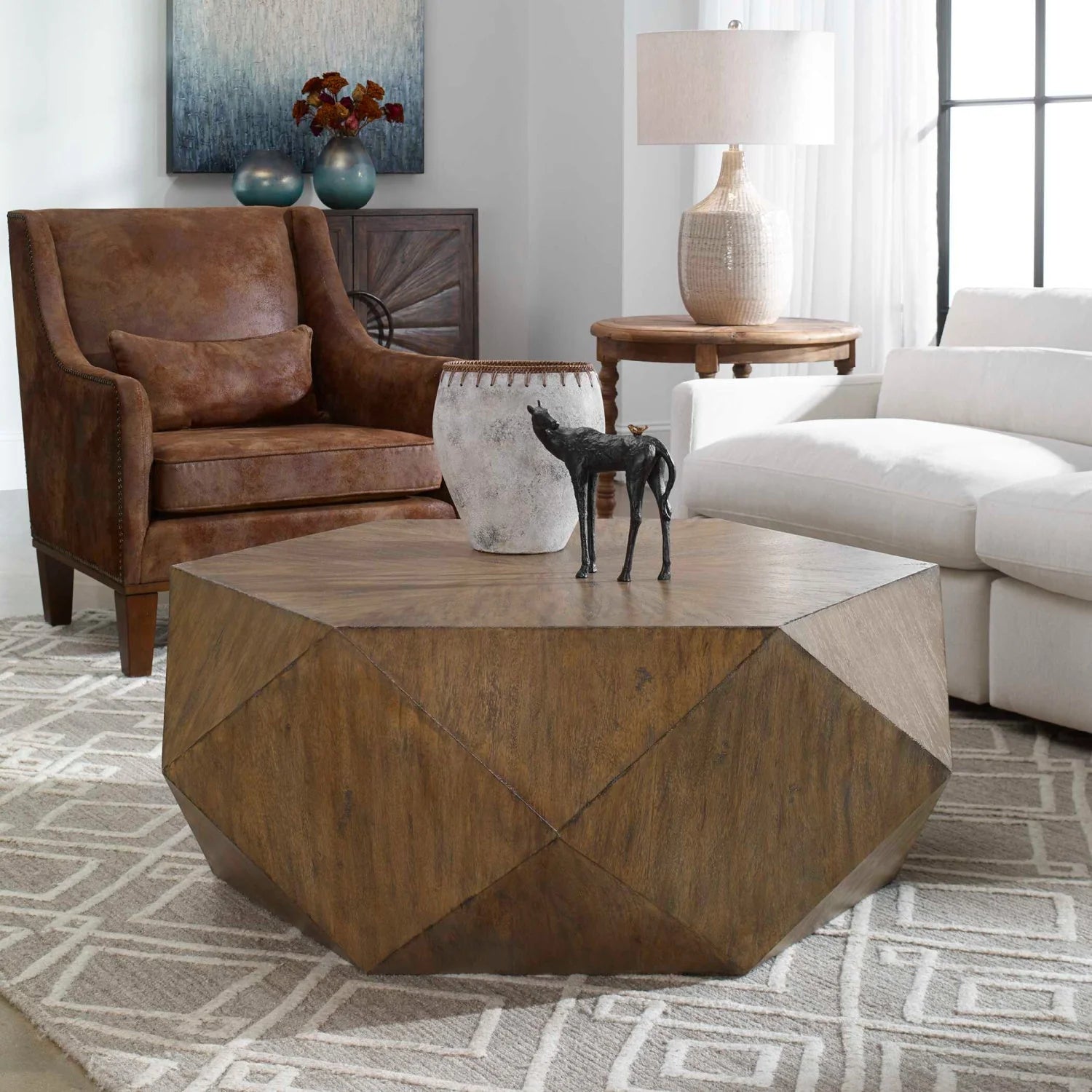 Luxury Faceted Mango Veneer Coffee Table Modern Italian Style for Villa