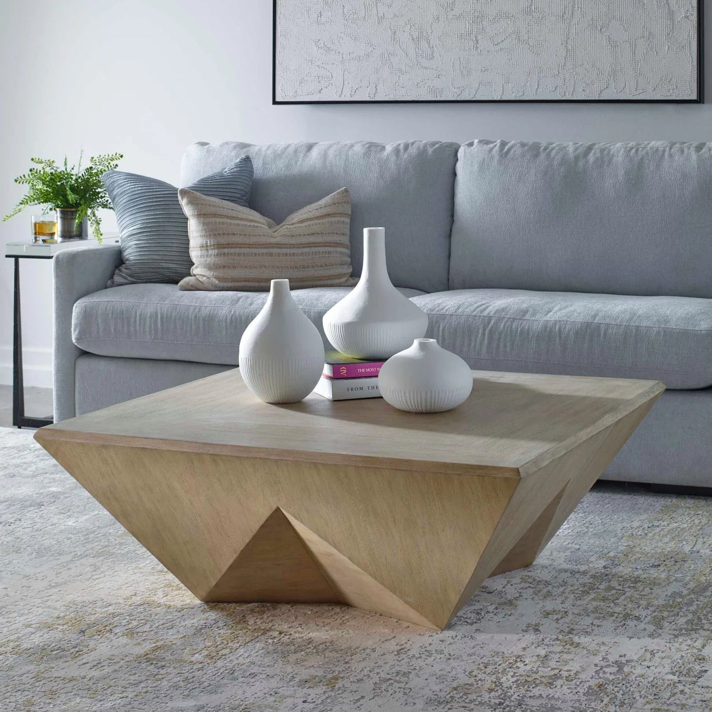 Luxury Faceted Mango Wood Coffee Table Modern Italian Style for Villa