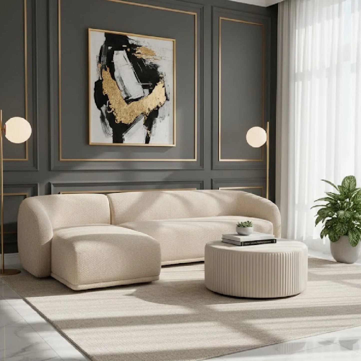 Luxury Faye Fabric Curved Sectional Sofa Modern Italian Style for Villa