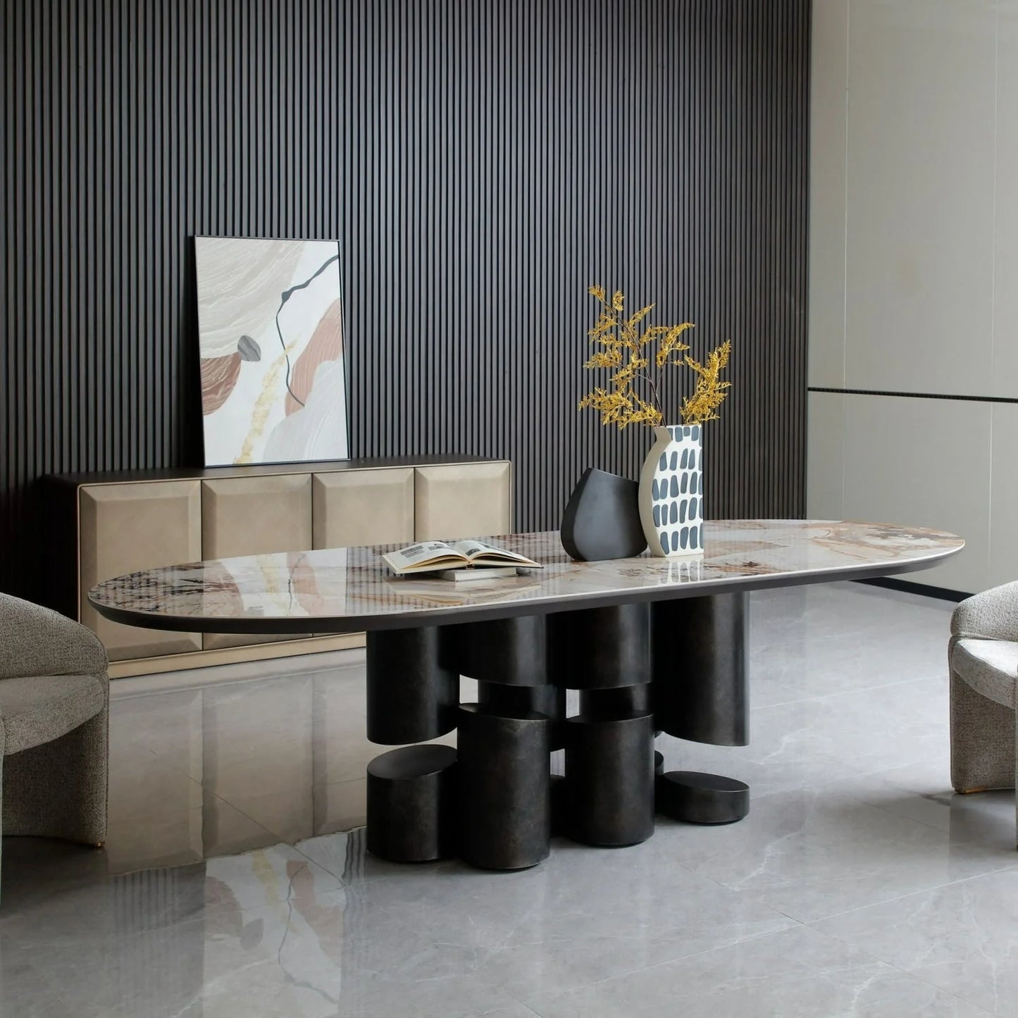 Luxury Finsbury Ceramic Oval Dining Table Modern Italian Style for Villa