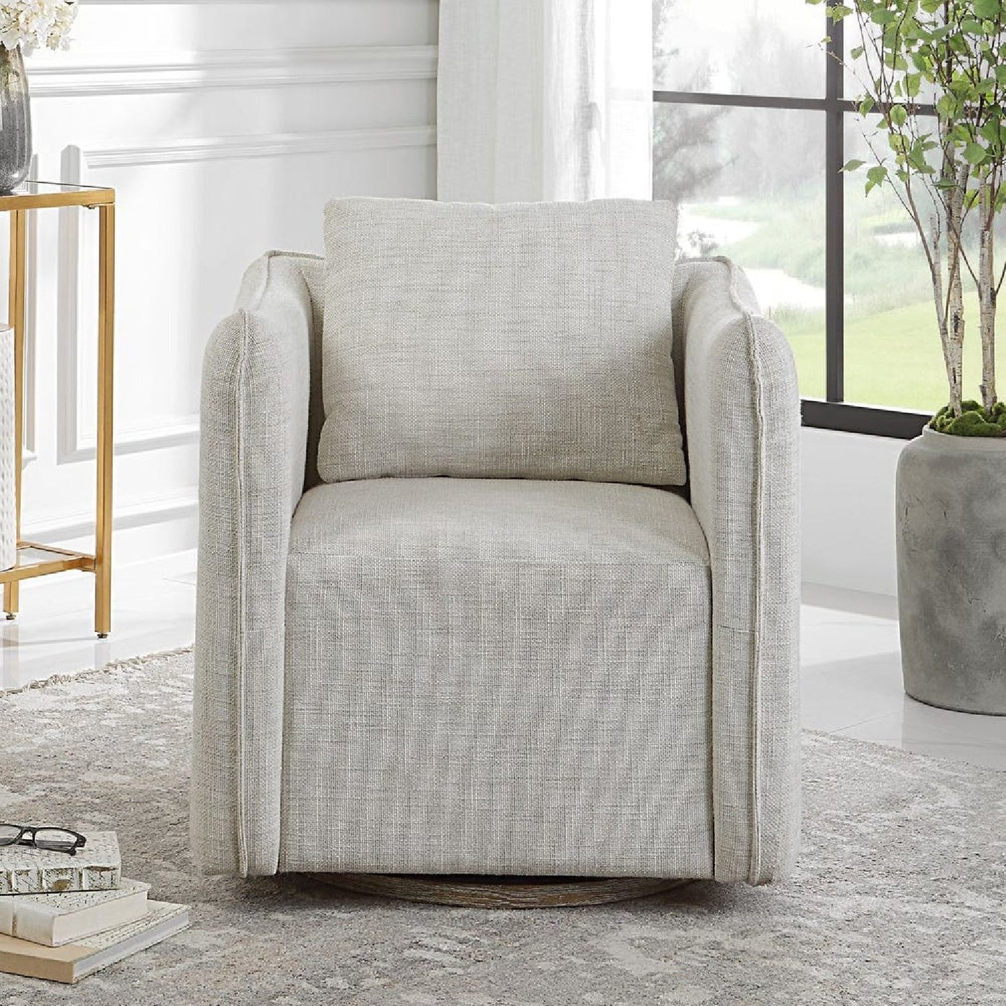 Luxury Flanged Fabric Swivel Accent Chair Modern Italian Style for Villa