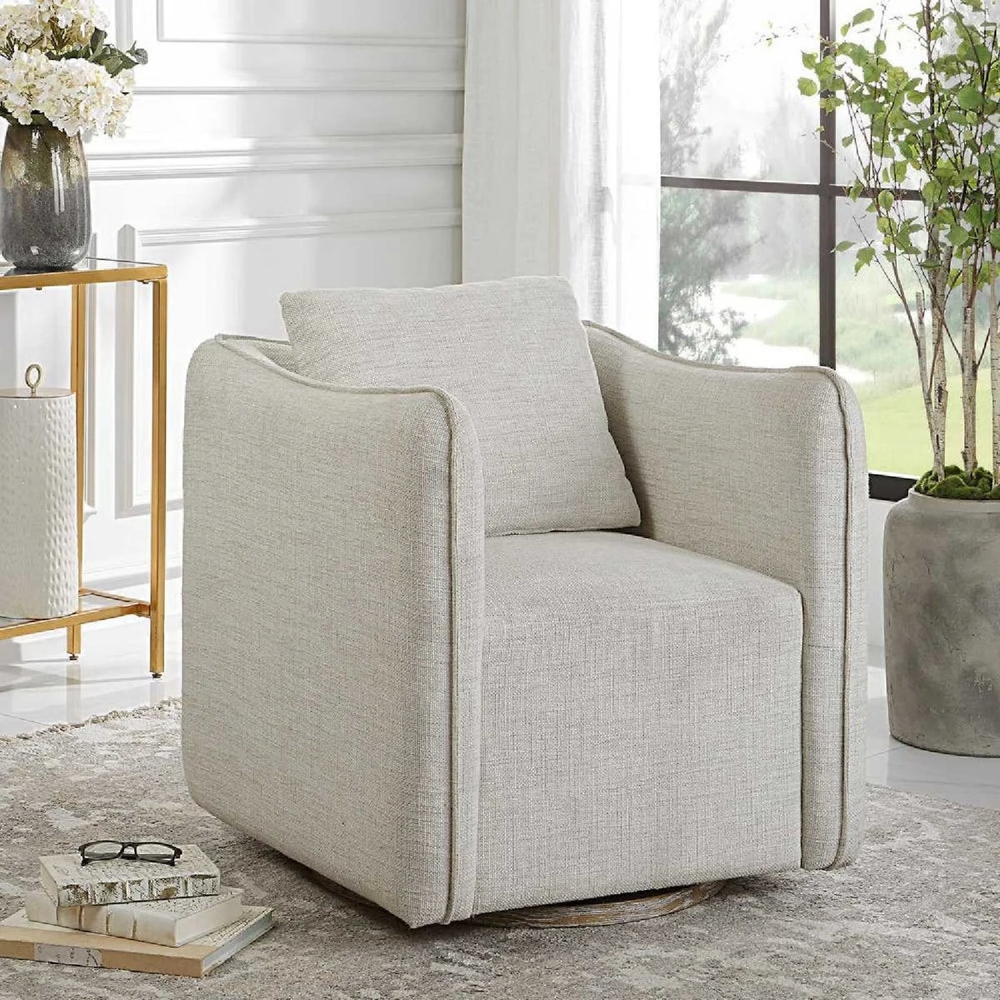 Luxury Flanged Fabric Swivel Accent Chair Modern Italian Style for Villa