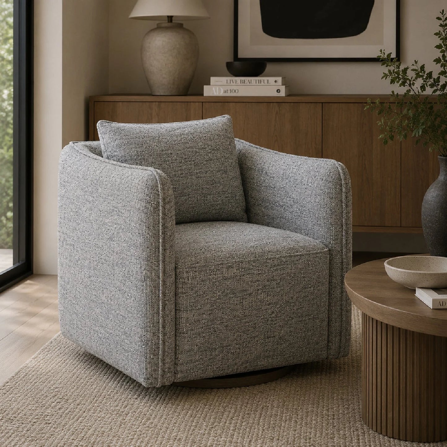 Luxury Flanged Fabric Swivel Accent Chair Modern Italian Style for Villa