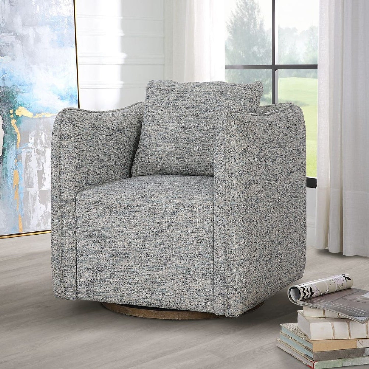 Luxury Flanged Fabric Swivel Accent Chair Modern Italian Style for Villa
